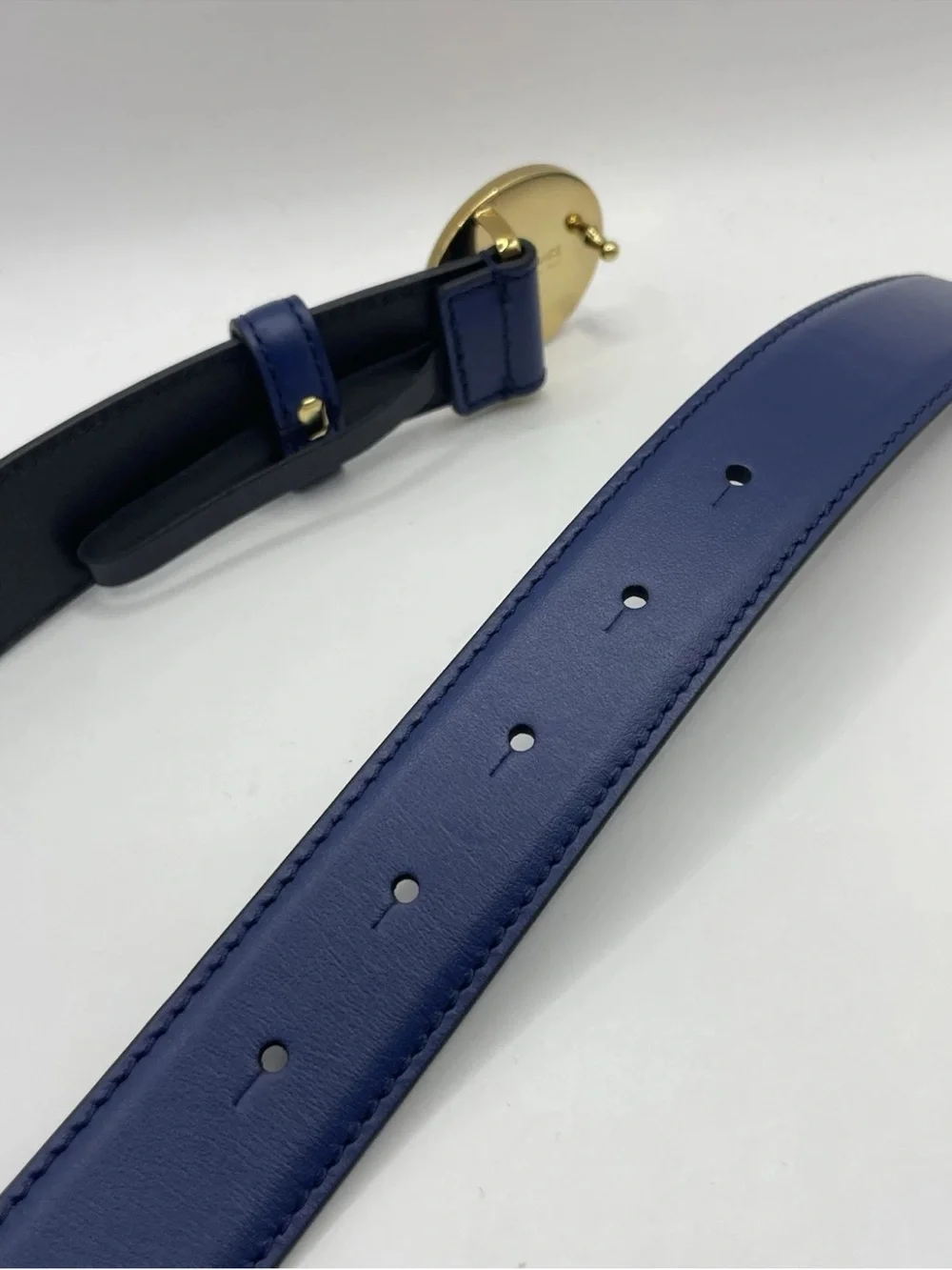 Versace Blue Leather Belt with Gold Medusa Buckle  SZ 110/44